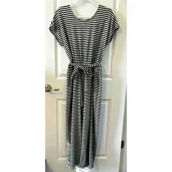 Old Navy Womens Knit Jumpsuit Size L Gray/cream Striped oversized open back belt - Picture 2 of 10
